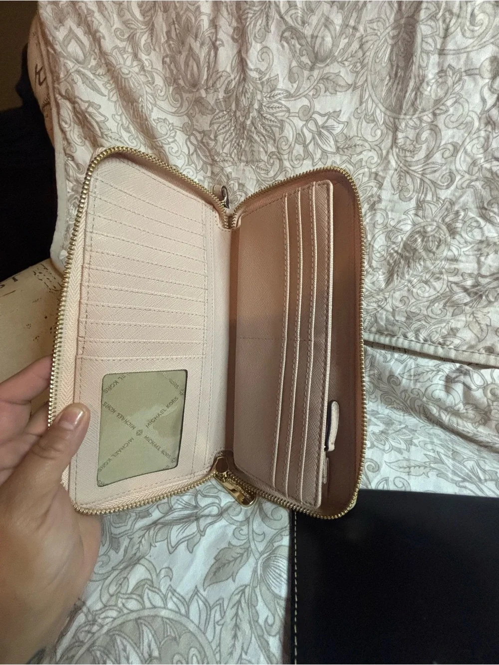 Women's Leather Zip Wallets - Black and Blush